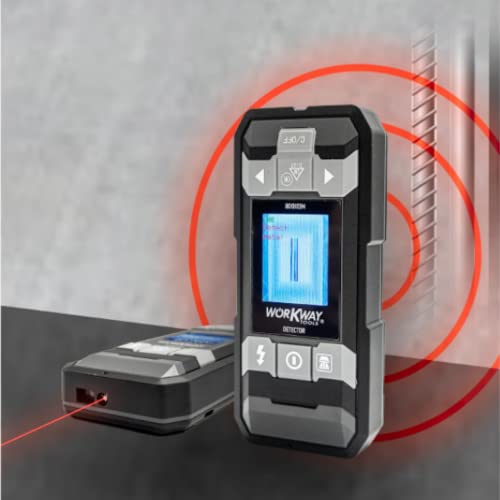 Medidor + Detector Todo en 1 - Metro Láser Potente - Medir y Detectar Cables y Tuberías - Medidor Hasta 40 m de Distancia - Telémetro con Transmisión por Voz - Almacenaje Memoria WORKWAY TOOLS Cover