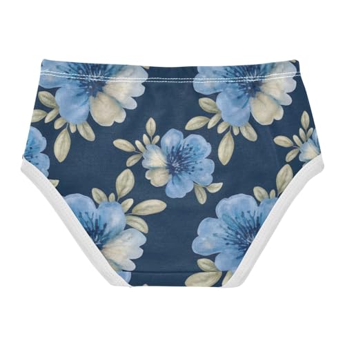 Painted Blue Beige Flowers Panties for Girl Toddler Underwear Custom Cotton Florals Briefs Girls Undies 2t2