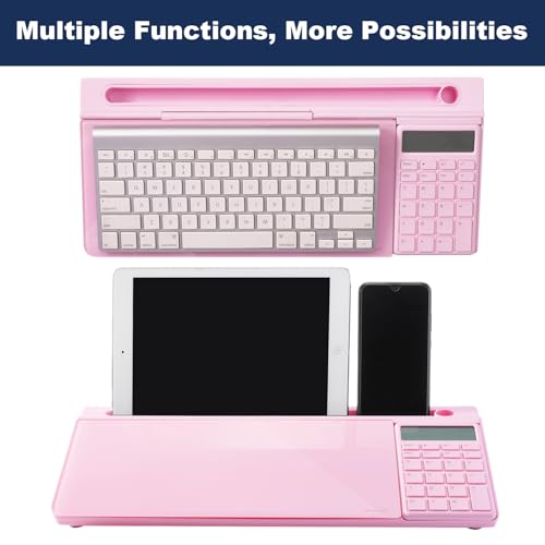 Image of Small Glass Desktop Whiteboard Dry-Erase-Board - Computer Keyboard Stand with Calculator White Board Surface Pad with Drawer, Desk Organizers with Accessories for Office, Home, School Supplies - Pink