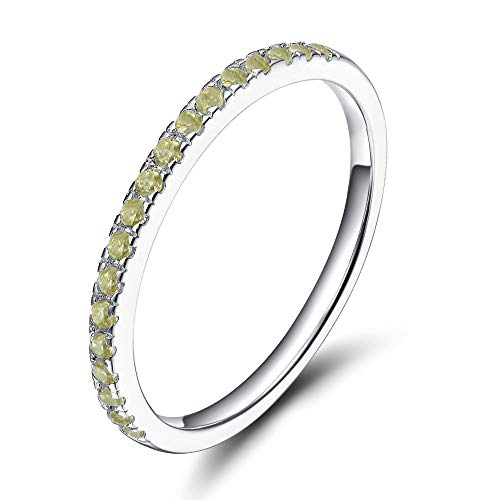 EAMTI Cubic Zirconia Wedding Band for Women 925 Sterling Silver Stackable Half Eternity Olive Green Engagement Ring 2mm Size 9
