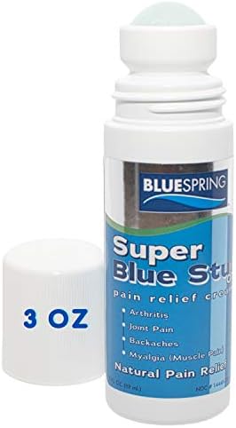 Super Blue Stuff Natural Pain Relief roll on with Emu Oil by BlueSpring- Pain relief rub Anti Inflammatory Analgesic Cream for Back, Knee, Joint, Muscle, Arthritis, and neck Pain Relief- 3 Oz roll-on.