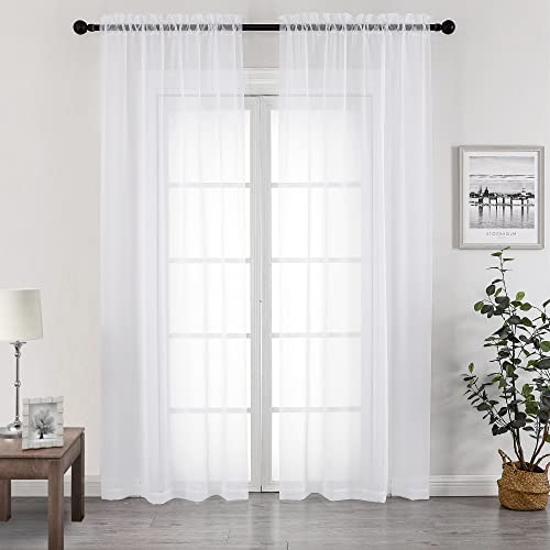 Image of Chyhomenyc White Sheer Curtains 96 inches Long 2 Panels Set, Light Filtering Airy Solid Voile Window Treatment Drapes for Bedroom Living Room, Each 42Wx96L, 8FT Long, Set of 2, White