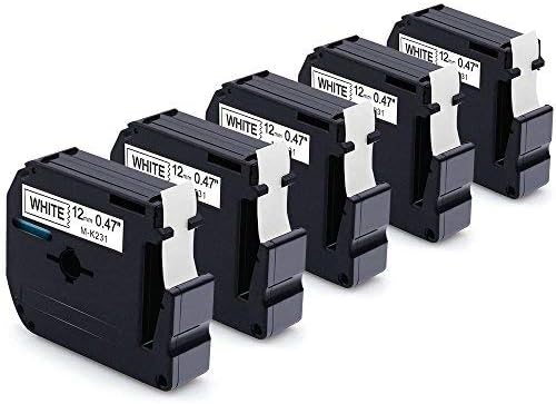 MarkDomain Compatible Label Tape Replacement for Brother M231 M-231 MK231 M-K231 Black on White 12mm(0.47") x 8m M Tape, Work with PTouch Label Maker Model PT 90 M95 65 70 70BM 80 (5 Pack)
