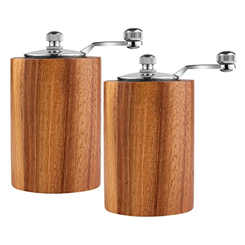 2er Set Salzmühle und Pfeffermühle, Holz Gewürzmühle mit Verstellbarem Keramikmahlwerk, Manuelle Handkurbel Salzmühlen & Pfeffermühle, Salz und Pfefferstreuer