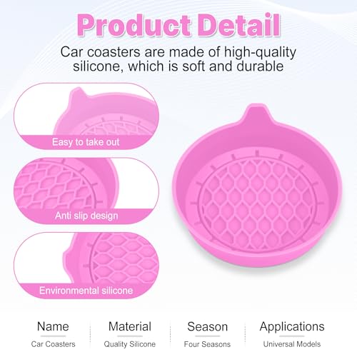 Image of SINGARO Car Cup Holder Coaster, Silicone Cup Holder Insert, Universal Non-Slip Cup Holders, Car Accessories Interior for Women and Man 4 Pack Pink