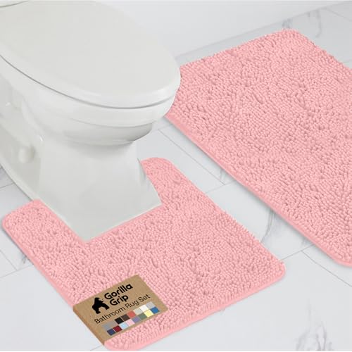GORILLA GRIP Bathroom Rug Sets, Soft Chenille 2 Piece Area Rugs Set, Toilet Base Mat and 30x20 Carpet, Absorbent Microfiber Washable Mats Dry Quickly, Home Décor and Bath Room Accessories, Lt Pink
