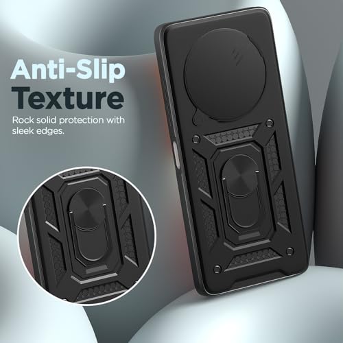 Image of Pikkme D10 Tough Armor Bumper Case | 360 Protection Case | Sliding Camera Shield Cover & Ring Holder Stand Back Cover for Oppo Reno 12 F 5G (Black)