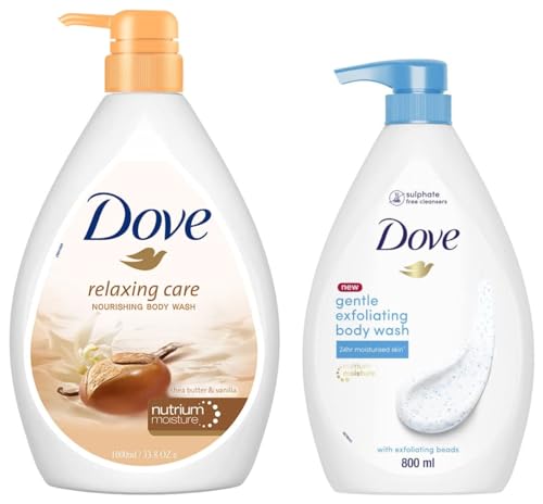 Image of Dove Relaxing Shea Butter Body Wash with Vanilla Pump Bottle 1L & Dove Gentle Exfoliating Nourishing Body Wash, Mild Cleanser Moisturizes Skin, Balances Ph, For All Skin Type, 800 ml