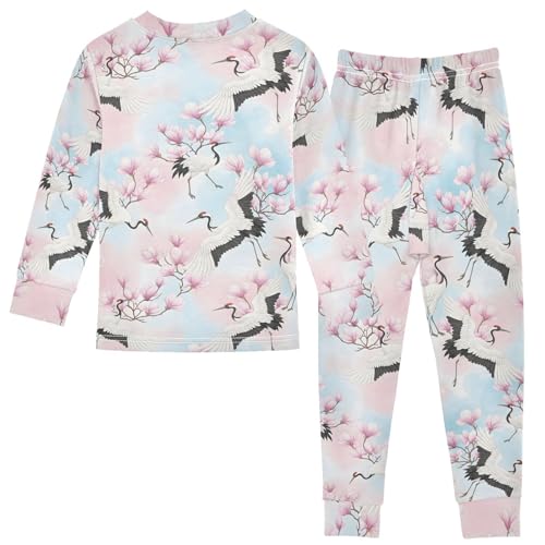Pajama Sets Long Sleeve Elegant Cranes and Blossoms Soft Comfy Sleepwear 2 Piece PJS 3-8T3