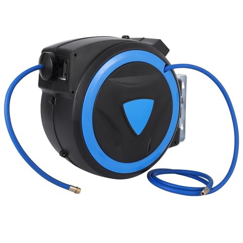 Hybrid Air Compressor Hose Reel - 3/8 in x 50 ft, Time-Tested Automatic Lock, Strong and Tangle-Free Retraction, Flexible Hose & 5 ft Extension Lead 5