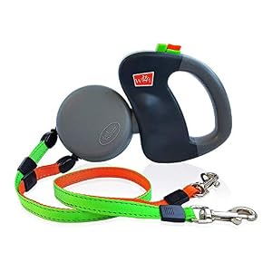WIGZI 2 Two Dog Reflective Retractable Pet Leash 360 Degree Zero Tangle Patent Two Dogs Each up to 50 lbs and 10ft Reflective Orange and Green Leads Dual locking