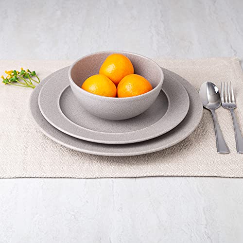 Stoneware 12 Piece Dinnerware Set By Glavers Service For 4, Round Light Grey (Beige) Dishes – Made In Portugal High-End Quality. Includes 4 Dinner Plates 4 Salad Plates, And 4 Bowls. #TOP5
