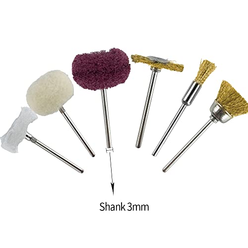 Abrasive Wheel Buffing Polishing Wheels For Drill Wire Brushes Wheel For Cleaning Brass Steel Bristles Wool Buff Polish Bits Set Rotary Tool Accessories Fit 3Mm Collet (Brass) #TOP6