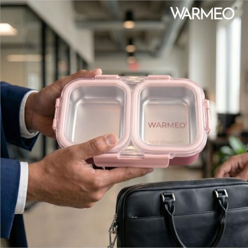 Image of WARMEO BENTO Microwave-Safe Stainless Steel Lunchbox with 2 compartments,bpa Free,Perfect for Office, School, Travelling,750ml-Pink