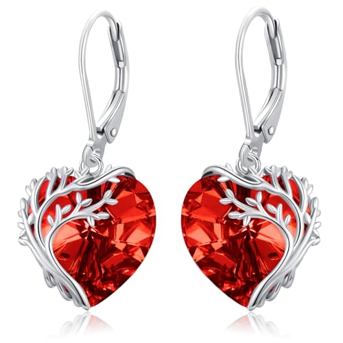 Tree of Life Earrings for Women 925 Sterling Silver Tree of Life Drop Earrings with Heart Crystal Tree of Life Jewelry Birthday Anniversary Party Gifts for Women Girls