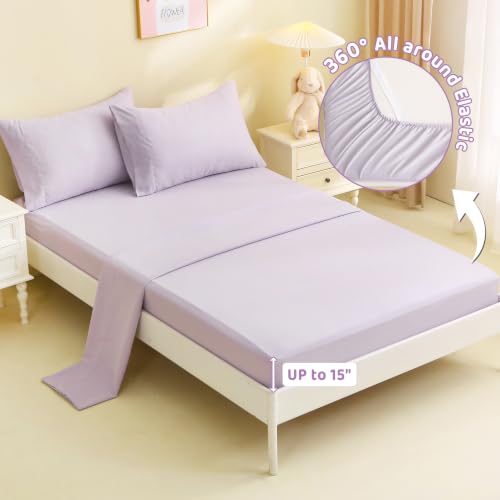 Image of Viviland 4 Pieces Girls Full Sheets Set Kids, Misty Purple Bed Sheets