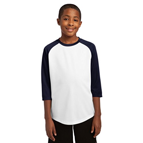 Sport-Tek Boys' Posicharge Baseball Jersey L White/True Navy #TOP11