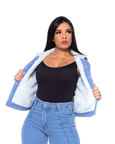 Jaqueta Jeans Feminina Forrada Em Pelúcia Pelinhos (M)