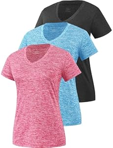 Star Vibe 3 Stücke Sport Shirts Für Damen Fitness Yoga Tshirt Damen Atmungsaktive Women's Activewear Yoga Kurzarm Black/Blue/Rose M