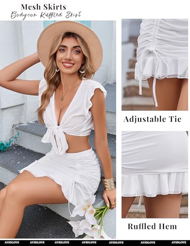 Avidlove Mini Skirt Womens Ruched Bodycon Double Layer Club Sexy Mesh Skirts Y2k Casual Short Skirt Outfits S-XXL2