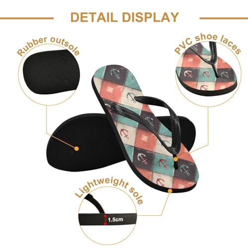 Flip Flop Sandals Vintage Nautical Print for Women Men Beach Outdoor XS3