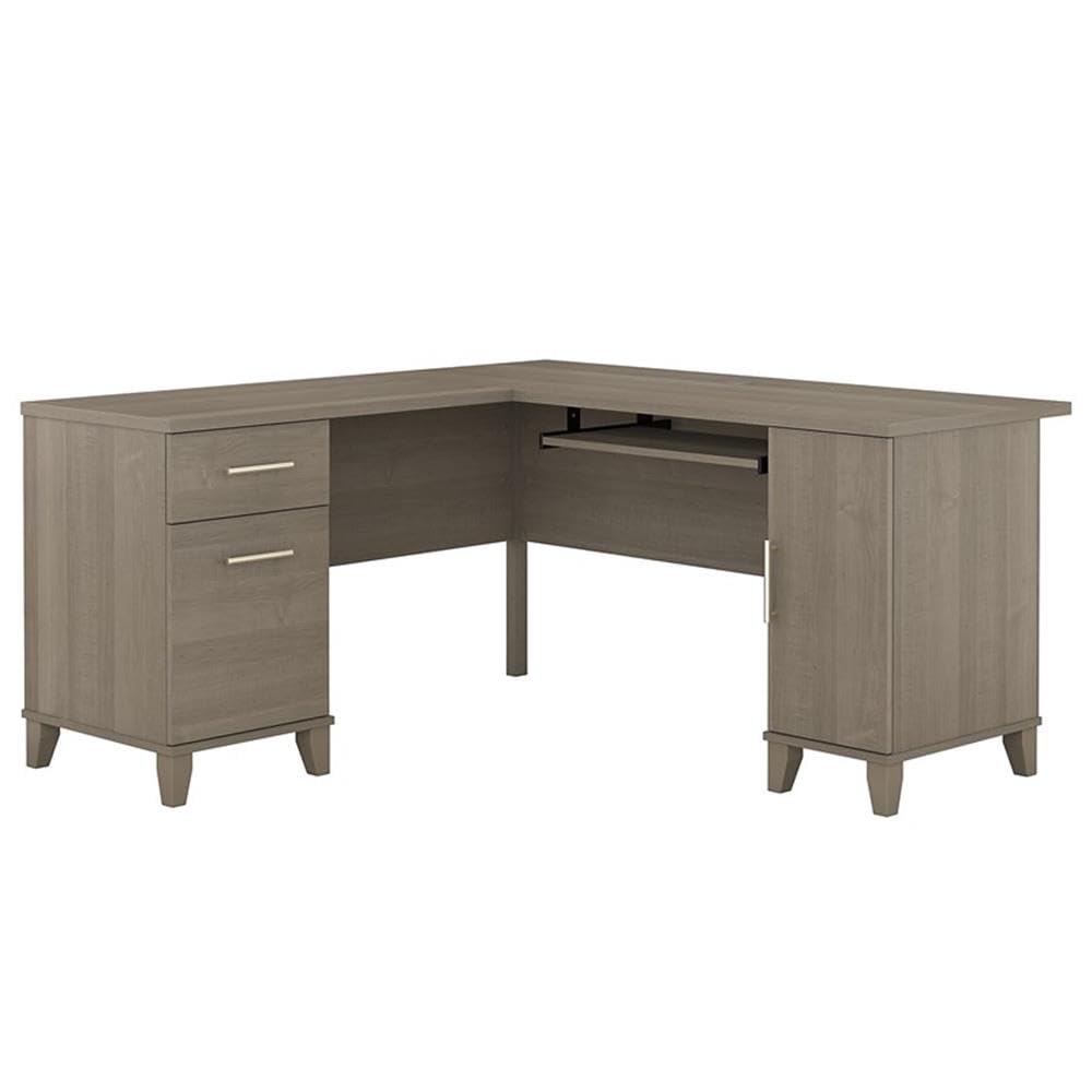 Bush Furniture Somerset 60W L Shaped Desk with Storage in Ash Gray | Spacious Corner Computer Table for Home Office Workspace