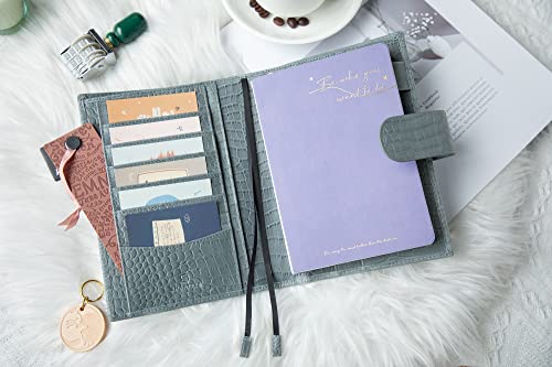 Smartfee B6 planner cover with zipper and big back pocket, Croc print leather（Croc Steelblue) by Smartfee - Image 4