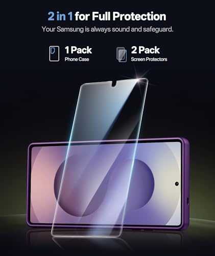 Image of for Samsung Galaxy S25 Ultra Case Wallet with Stand, Built-in [2 Pack] Screen Protector & Card Holder & Camera Cover, Military Grade Drop Protection Phone Case for S25 Ultra 6.9 inch, Dark Purple