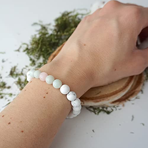 Designs By Nature Gems Handmade White Howlite Rose Quartz Blue Amazonite Mala Bracelet, January Birthstone #TOP3
