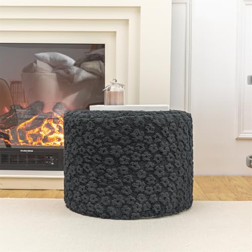 Stuffed Pouf Ottoman Comfy Floral Ottoman Foot Rest for Living Room Bedroom Kids Room Charm Floor Pouf for Home Decor Full Foam Filling Foot Rest for Couch (Dark Gray)