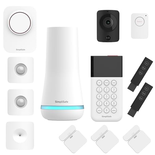 SimpliSafe Home Security System | 13 Piece Home Security Camera & Alarm System with Entry Sensor, Motion Detector & Outdoor Siren – Optional Monitoring Subscription – Compatible with Alexa