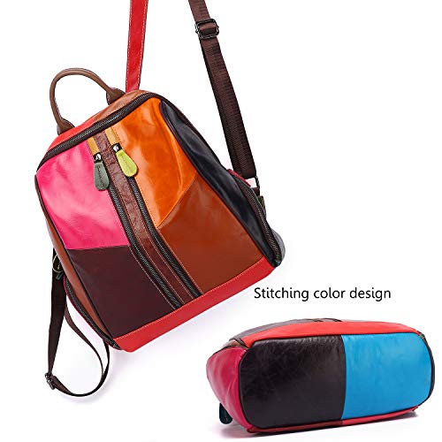 Segater Fashion Women Multicolor Backpack Genuine Leather Colorful Patchwork Shoulder Bag Bohemian Style Handbag #TOP3