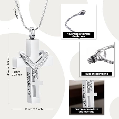 Urn Necklace For Ashes, Cross Cremation Necklace, Custom Personalized Name Ash Necklace For Human Ashes, Keepsake Pendant Memorial Jewelry Gift For Women & Men4