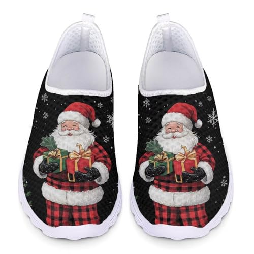 Xpyiqun Zapatillas de Navidad sin cordones para mujer, zapatos de tenis de Navidad, Papá Noel rojo, 40 EU