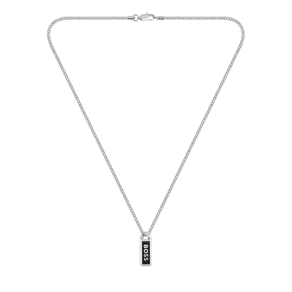 BOSS Kassy Emblem Men's Necklace Silver, Silver, Men
