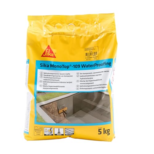 Sika Monotop 109 Waterproofing, Mortier imperméabilisant, anti-humidité pour caves et locaux enterrés, 5kg, Gris