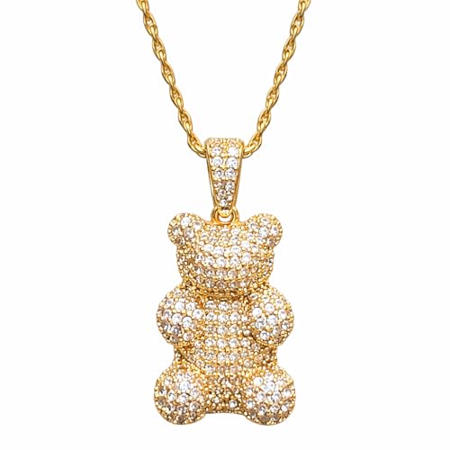 yoyos Women's 24K gold plated crystal teddy bear pendant/charm necklace