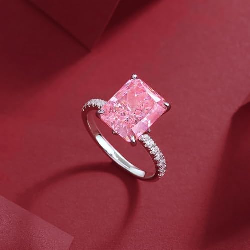 5CT Radiant Cut Pink Pink Diamond Ring, 18k White Gold Plated Wedding Band, D Color VVS1 Clarity Engagement Ring for Women, Sterling Silver Lab Grown Diamond Rings, Promise Rings for Her.4