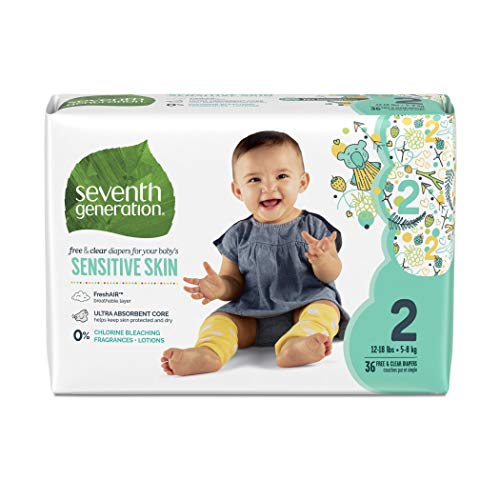 Seventh Generation Free and Clear Sensitive Skin Baby Diapers, Size 2, 144 Count