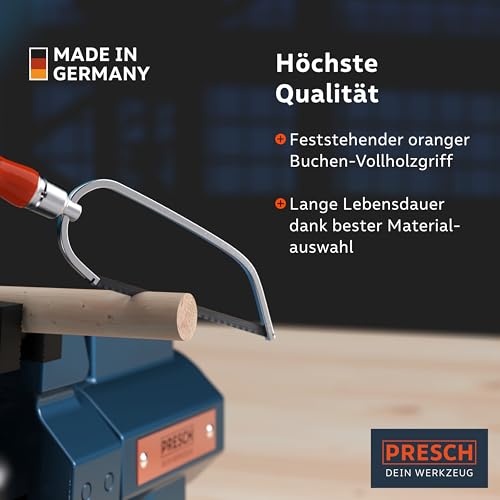Presch Bügelsäge PUK 150mm inkl. Universalsägeblatt - Original Handsäge - Kleine Säge für Metall, Buntmetall, Kunststoff, Aluminium, alle Hölzer - Universalsäge