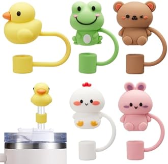 5PCS Straw Cover Cap for Stanley Cup, Silicone Cute Animal Straw Topper for Stanley 30&40 Oz Tumbler with Handle, 10mm 0.4in Dust-Proof Reusable Straw Tips Lids.(Color 1)