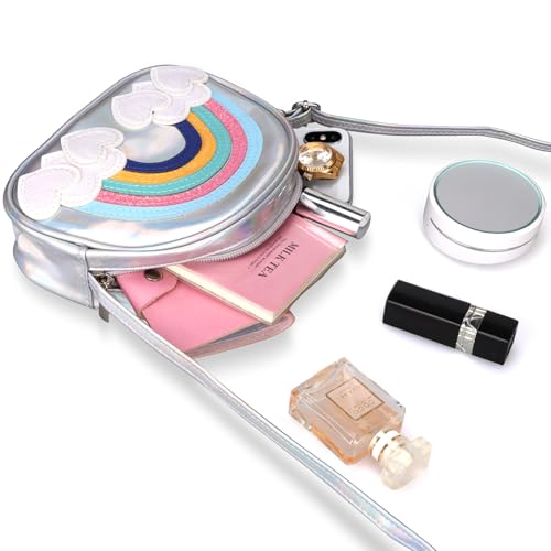 Girls Toddler Purse Crossbody Bag for Kids - Lightweight Little Girl Purses with Adjustable Strap, Silver Rainbow Wallet Handbag Small Shoulder Bags Mini Cross Body Bag Gift2