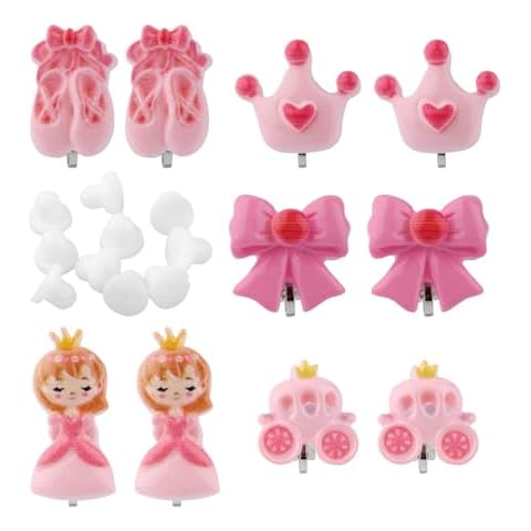 Mikovivi 5 Pairs Cute Clip on Earrings, Non Pierced Resin Princess Kids Ear Ornament Candy Car Earrings Bowknot Crown Clip-on Studs Dress Up Jewelry Accessories for Girls Cover