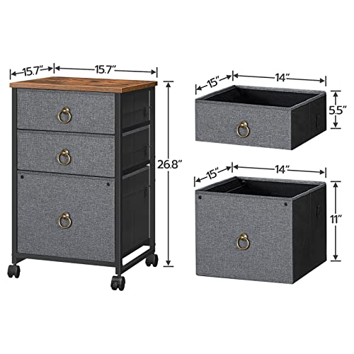 Hoobro 3-Drawer Mobile File Cabinet, Vertical Filing Cabinet, Office Cabinet, Filing Cabinet For Home Office, Rolling Printer Stand, A4/Letter-Size, Nonwovens Drawer, Gray And Rustic Brown Bfg30Wj01 #TOP2