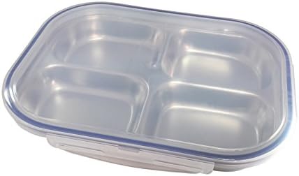 Set of 2 Stainless-Steel 9inches 16ounce 4 Sections Square Food Serving Storage Dish Tray Outdoor Platter Plate with Air Tight Lid