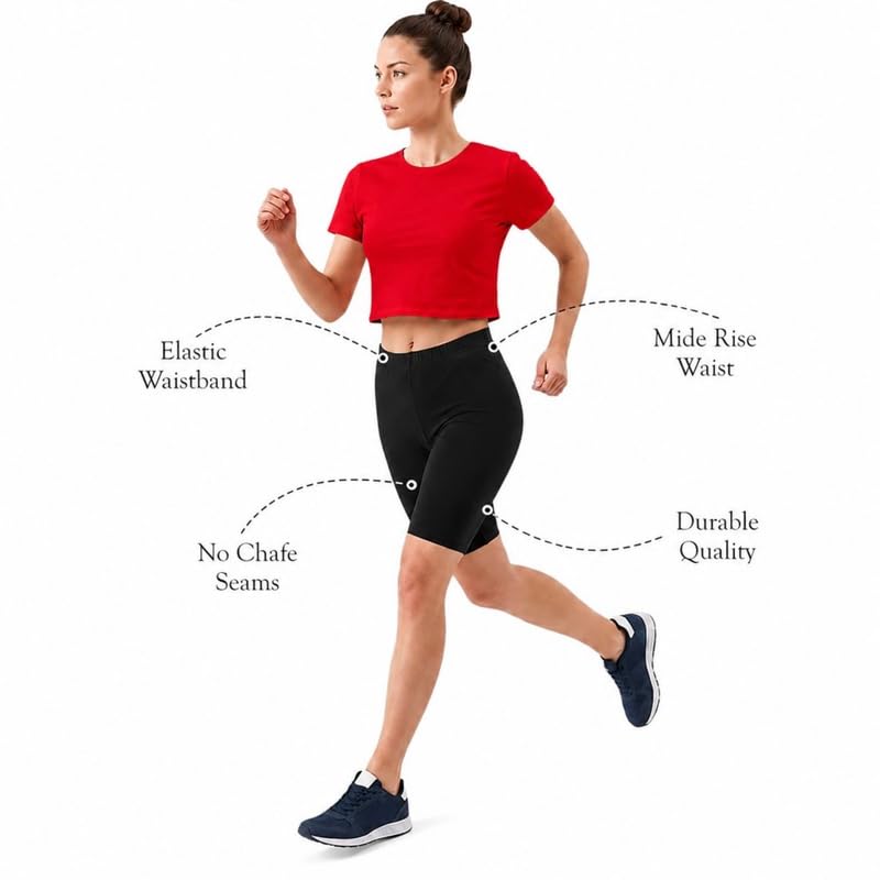Image of Women's Cotton Lycra Cycling Shorts | 95% Cotton 5% Spandex | Stretchable Knee Length Tights for Gym, Yoga & Sports