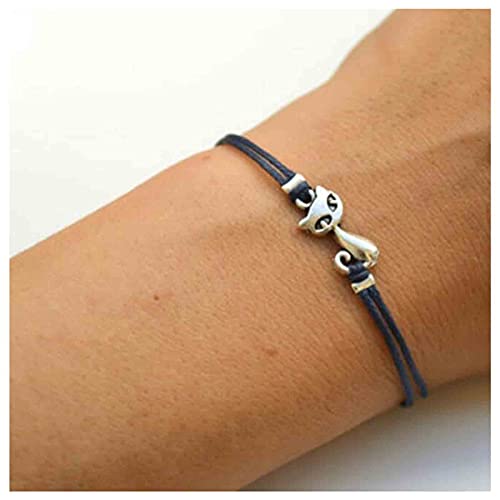 Boho Cat Bracelet Black String Bracelet Double Strand Leather Cord Bracelet Hand Chain Jewelry for Women Cat Lover Gift2