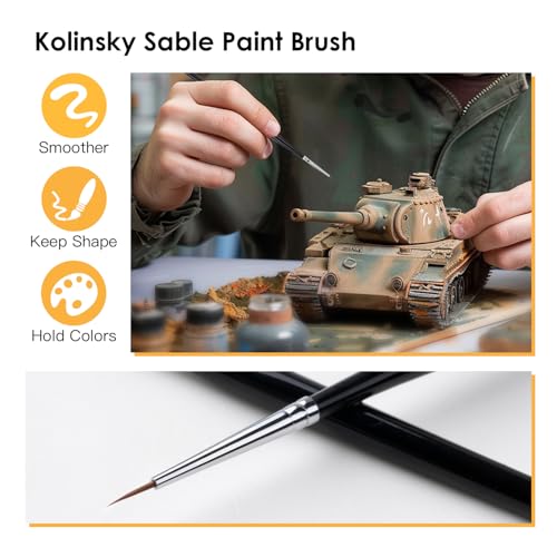 Image of Kolinsky Sable Miniature Paint Brushes - Professional Artist Brush Size 000, Small Fine Detail Paint Brush Set for Mini Paints, Paint by Number, Figurine