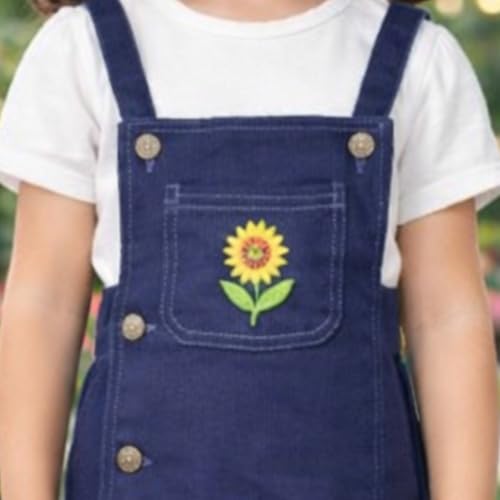 Image of superminis Girls Twill Denim Solid Color Dungree /Dress With Embroidered Pocket (1 Dress,1 Tee)