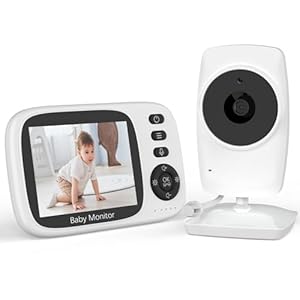 PASUIDU 3.2 inches Babyphone Caméra Moniteur vidéo,Camera Bebe 480P,Conversation bidirectionnelle,Moniteur pour bébé,Vision Nocturne Infrarouge,Berceuses,Capteur de Température,Mode ECO